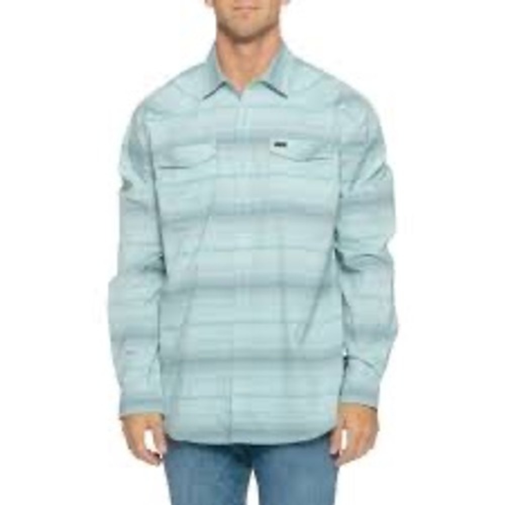 Howler Brothers H-Bar-B Tech Shirt Mens XXL Blue Grey Striped Western Pearl Snap
